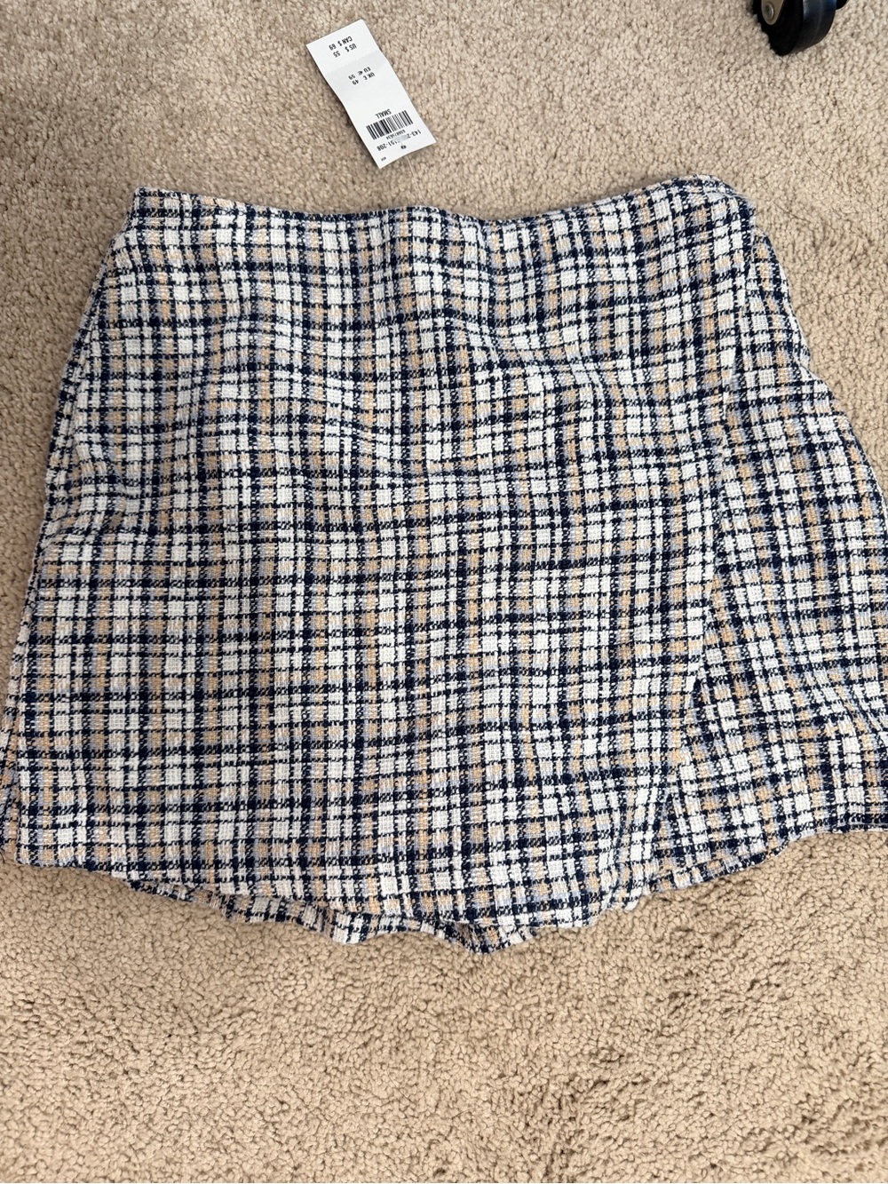 Plaid Tweed Mini Skort in Navy and Cream